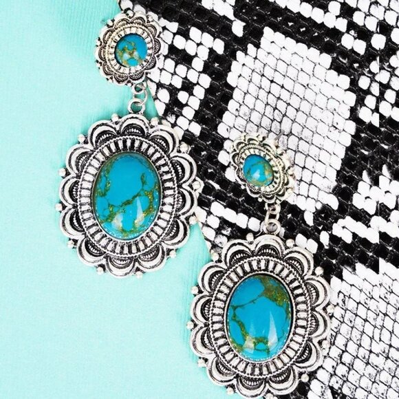 HIPPIE Turquoise & Silver Concho Medallion Western Earrings NWT - Picture 1 of 5